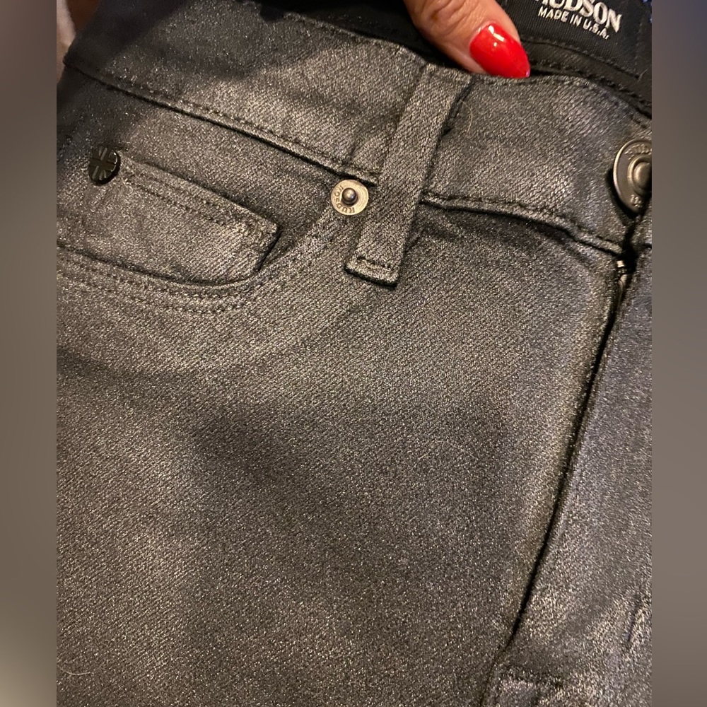 Hudson mid rise Nico super skinny jeans size 23 , black with silver sheen.